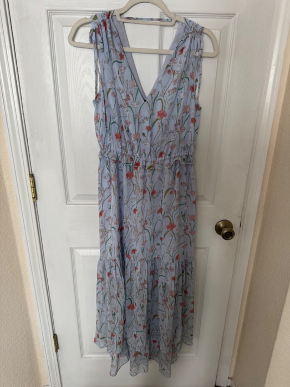 Banana Republic Dress Light Blue Floral Lightweight Flowy Shoulder Ties 6